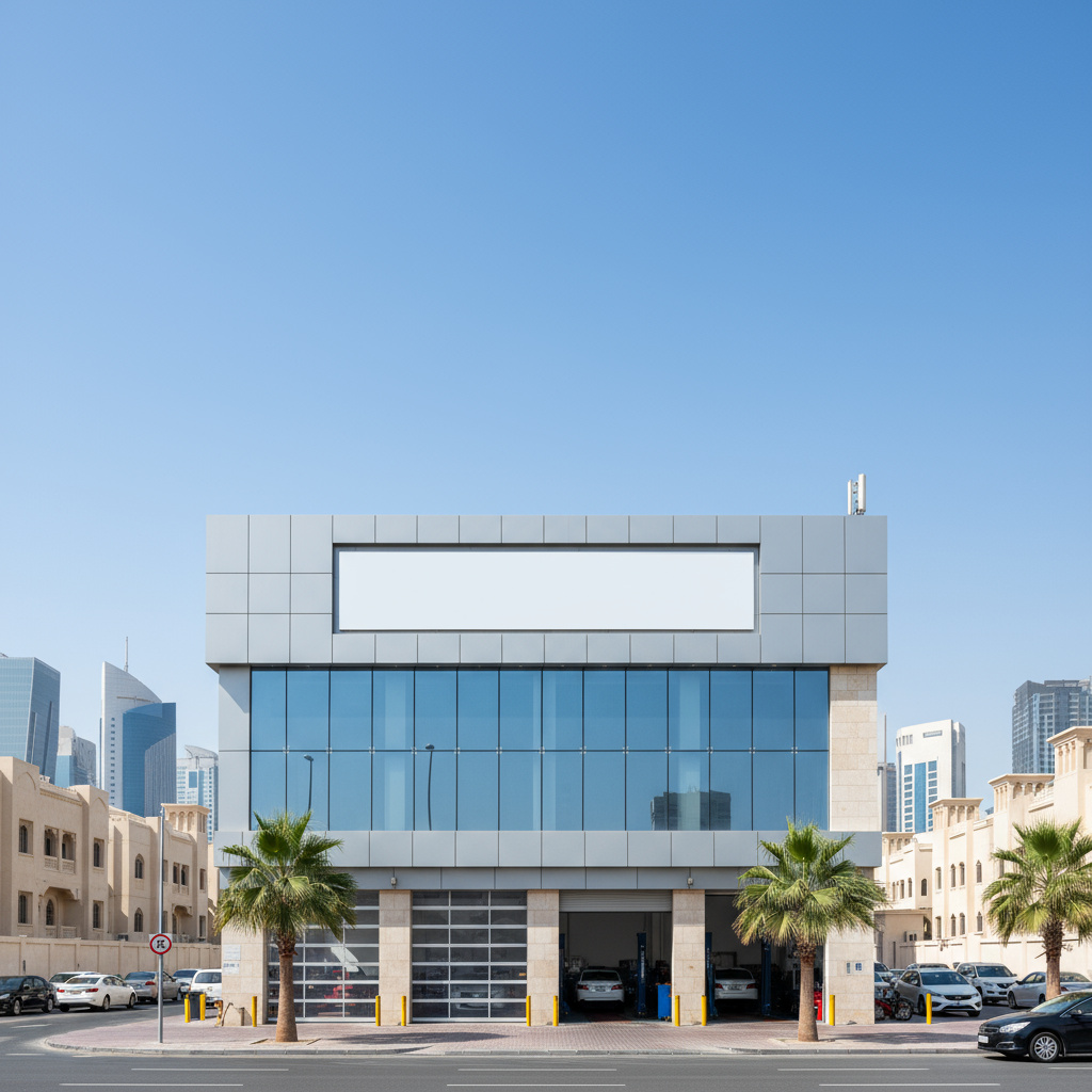 Professional automotive service workspace exterior