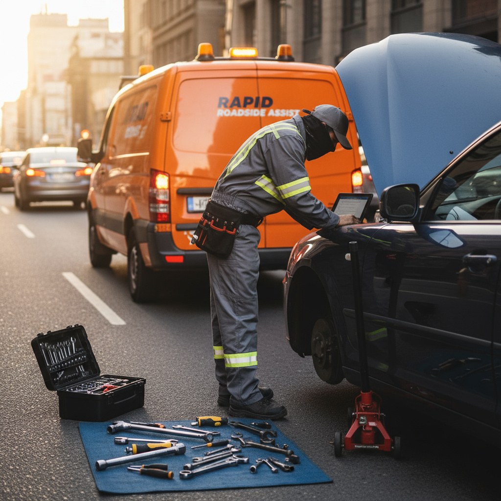 Mobile roadside repair in progress